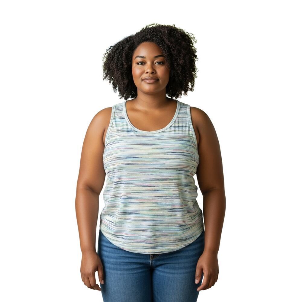 Lands' End Women's Multi-Colored Striped Tankini Built in Bra Size 18W